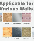 Image showing various wall types: glass, marble, stainless steel, bricks, wood, PU leather, paper, plastic for adhesive hooks.