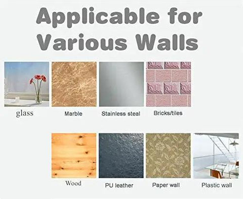 Image showing various wall types: glass, marble, stainless steel, bricks, wood, PU leather, paper, plastic for adhesive hooks.