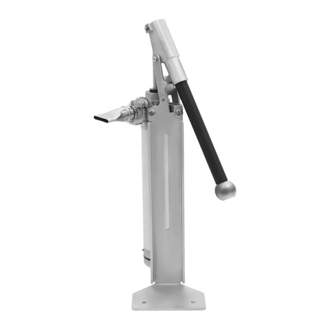 Heavy Duty Manual Loading Paste Pump With 15 Inch Handle and Stable Aluminum L Base For Thick Liquids, side view of pump.