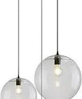 Three Light Pendant Chandelier In Black With Glass Ball Shades For Living Room And Bedroom, Modern Farmhouse Style
