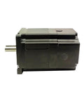 Black NEMA 34 size stepper motor with metal shaft protruding left, side view.