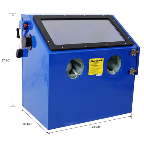 Front view of Beefed Up Heavy Duty 110L Bench Top Sandblast Cabinet With Built In Blast Gloves No Sand Leakage Ergonomic Compact Design