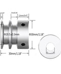 Technical diagram of Heavy Duty Aluminum Alloy Double Groove Pulley 30mm OD 11mm Fixed Bore V Shape Wheel dimensions.