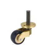4PCS Vintage Solid Brass Casters - 1 Inch Threaded Stem Silent Swivel Wheels for Sofa/Chair/Furniture close-up with black wheel.