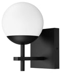 Mid Century Modern Black Wall Sconce With Milky Glass Shade 1 Light Indoor Wall Lamp for Living Room Bathroom Kitchen Hallway