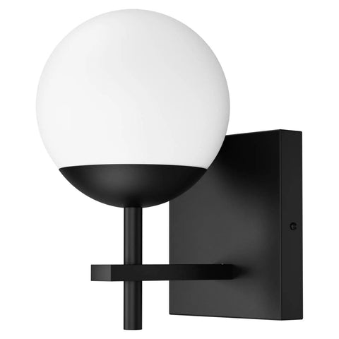 Mid Century Modern Black Wall Sconce With Milky Glass Shade 1 Light Indoor Wall Lamp for Living Room Bathroom Kitchen Hallway