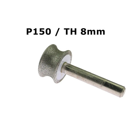 Top Notch Concave Diamond Grinding Wheel With 20mm Diameter And 6mm Shank Designed For Rotary Tools Featuring Tough Emerald Grit For Fast Shaping Or Smoothing Metal Jobs Like A Boss At 150 Or 400 Grit. P150 8mm rotary tool grinding wheel with diamond grit for metal shaping.