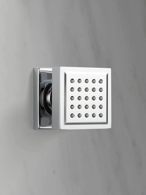 Lumicoat Chrome Shower Spray Jet And Body Jet with 30 Degree Adjustable Spray installed on wall.