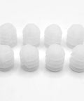 Hella Sturdy Replacement Screws And Plastic Sleeve Insert Set For Bed Frame Repair Solid Furniture Hardware That Snaps Right In, eight white plastic sleeve inserts.