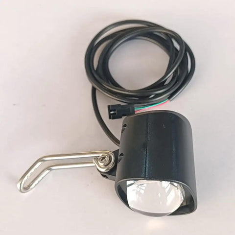 Rock Your Ride With This Super Cool 2 In 1 Waterproof E Bike LED Headlight That Doubles As A Loud Horn For Safety On Any Scooter Motorcycle Or Bicycle Out There, black metal mounted light with wiring