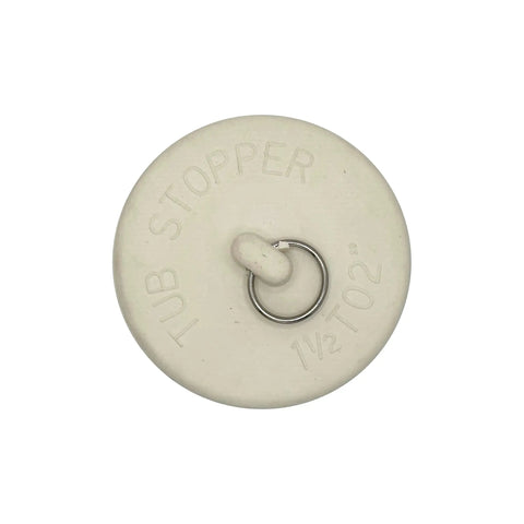 Stain Proof White Rubber Tub And Sink Drain Stopper Plug For One To Two Inch Drains With Split Ring Handle for easy pull out.