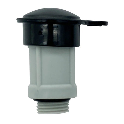 Air Jet Valve and Valve Cap Replacement for Above Ground Swimming Pools Replaces 12363 12373, black and gray plastic, side view