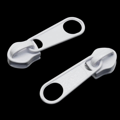 Replacement Zipper Sliders Size Five White Pulls For Nylon Coil Zippers Metal Zippers Repair Kit For Luggage Jackets Purses Bags Easy Fix
