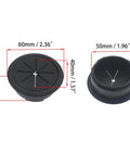 Image of black 2 Inch Desk Grommet and Hole Saw Kit with measurements, part of 5 Pack 50mm Flexible Desk Cord Hole Covers.