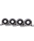 Eowpower four-piece 8 mm bore ball bearing insert pillow block bearings in gray aluminum housings.