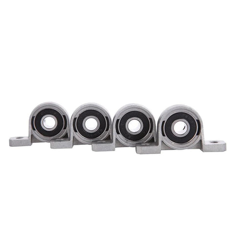 Eowpower four-piece 8 mm bore ball bearing insert pillow block bearings in gray aluminum housings.