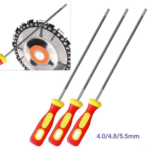 Three Round Chainsaw File Kit For Sharpening Chains, Includes 4mm 4.8mm And 5.5mm High Carbon Steel Files with plastic handles