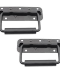 Two Pack Spring Loaded Chest Handle Pulls With Rubber Grip Surface Mount For Chests Trunks Crates And Storage Boxes Heavy Duty Thickened 2mm Iron Hardware Built To Last And Ready For Rough Indoor Outdoor Use, showing black finish handles.