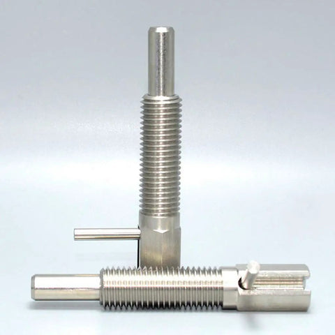 Heavy Duty Stainless Steel Retractable Indexing Plunger Pin With L Handle For Bullseye Workholding Jigs And Fixtures, showing two indexing pins.