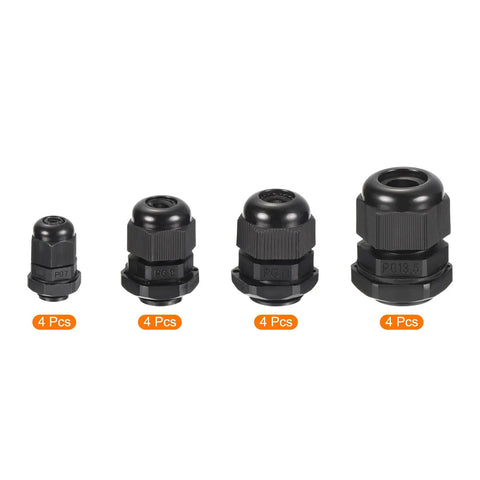 Four sizes in the 20 Piece Cable Gland Kit With Adjustable Rugged Waterproof Conduit Fittings For PG7 PG9 PG11 PG13.5