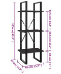 Three Tier Book Cabinet in Gray, Space-Saving Engineered Wood Storage, 15.7 by 11.8 by 41.3 Inches, shown with dimensions