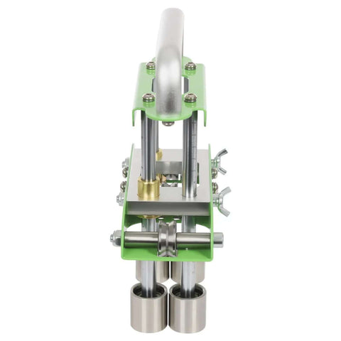 Front view of Versatile Sheet Metal Bender With Two-Station Edge Roller For Roofing, 0 To 90 Degree Bends, in green finish
