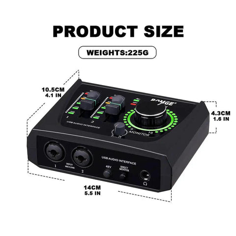 2 Channel USB Audio Interface For Recording Streaming And Podcasting With XLR Mic Preamps And 48V Phantom Power dimensions