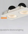 Dimmable Recessed LED Light Fixture With 2 Heads, Canless Gimbal 14W, 3.5 By 8 Inches, White Ceiling Spotlight angled view