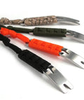 Set of four Everyday Carry Mini Pry Bar Set With Paracord System Stainless Steel Scraper And Bobbin Winder 4 Piece EDC Keychain Tools shown in different colors