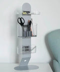 Magnetic Desk Organizer Set With Modular Stand Metal Construction Three Trays And Pen Holder For Office Home Dorm Study Room Space Saving Stationery Organizer Gift Ready For Any Workspace Vibe, featuring a vertical metal structure with clear trays and pen holder on a desk.