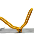 Pro Grade Standing Seam Roofing Tool Hand Seamer for 90 Degree Seam Locking in use on metal sheet showing curved handles