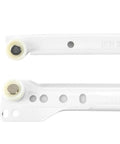 Close-up of One Piece Iron And Nylon Wheel Drawer Slide With Steel Track Rail for kitchen and furniture applications.