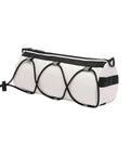 White waterproof bike handlebar bag for Marin Rift Zone 2000-2025 with dual zippers, rugged oxford cloth, side detail view
