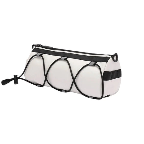 White waterproof bike handlebar bag for Marin Rift Zone 2000-2025 with dual zippers, rugged oxford cloth, side detail view