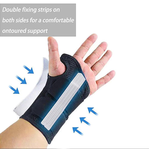 Person wearing Wrist Brace For Carpal Tunnel Relief Right Or Left Hand With Night Wrist Sleep Support Adjustable Straps And Compression Sleeve.