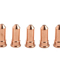 Heavy duty copper nozzles from 20 Pack Plasma Cutter Consumables For Eastwood Versa Cut 60A Torch CB70 Setup, ideal for steel cutting.
