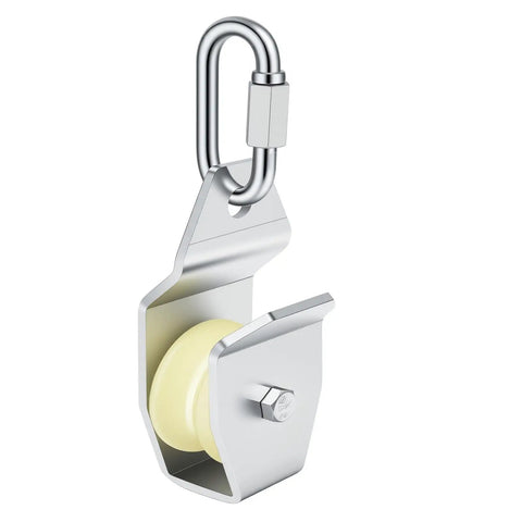 Top Shelf Heavy Duty Crab Pot Retrieval Kit With Marine Grade 304 Stainless Steel Davit Bracket and High Capacity Low Drag Pulley, close-up of swivel sheave.