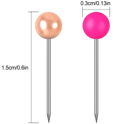 Super Dope 810 Piece Assorted Color Map Push Pins With Heavy Duty Stainless Steel Needles And Vivid Plastic Balls, showing pink and copper push pins.