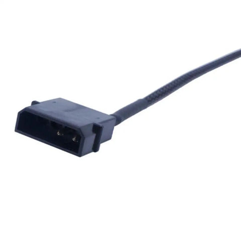 Close-up of a Two Pack Molex To 3 Pin PC Fan Adapter Cable 12V 4 Pin PWM To Molex Power Lead, 10 Inch Black Sleeved