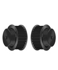 Rock Hard 50 Tooth 8M Htd Timing Pulley Built Tough From Premium Carbon Steel High Octane Drive Fits 10 To 30 Mm Shafts With Double Flanges And A Wide 25 Mm Belt Groove, featuring two black pulleys.
