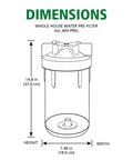 Diagram showing dimensions of Single Stage Whole House Water Filter System For Sediment, Large 4.5 Inch Cartridge