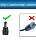 29.6V Recliner Power Adapter With Universal 100-240V Input, 0.5A Output, Barrel Round Plug, Plug And Play, AC DC Switching PSU For RT24-296005 RT24296005 Recliner, Safe OVP OCP SCP Protection, Worldwide Charger, barrel plug shown with correct and wrong connector