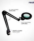 Dope 1200 Lumen LED Magnifying Lamp With Clamp Bifocal 6 Inch Lens Three Light Modes And Adjustable Color Temperature arm view