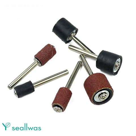 186 Piece Sanding Drum Set With 180 Sanding Bands In One Half Inch, Three Eighth Inch And One Quarter Inch Diameters, Grits 80 120 240, Plus 6 Mandrels For Rotary Tools, Aluminum Oxide Cloth Backed Rings For DIYers And Pro Grinders displayed with drum mandrels