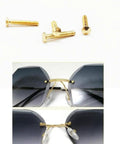 Gold Rimless Glasses Repair Kit Loaded With Diamond Head Screws Screw Washers Nut Caps And Four In One Screwdriver For No Stress Frame Tweaks And Rock Solid Fit, featuring gold diamond screws.