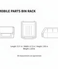 Technical diagram of Double-Sided PP Plastic Bin Organizer For Small Parts, showing dimensions and weight from three angles.