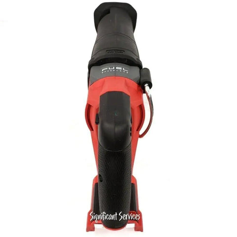 Front view of M18 Fuel Sawzall Brushless Cordless Reciprocating Saw Bare Tool Only with LED Light and Rugged Blade Clamp.