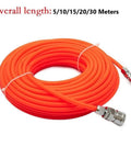 Built Tough Air Compressor Hose With Polyurethane Tubing And C Type Quick Connect Fittings Flexible Pneumatic Air Line coiled in orange, 10 meters.