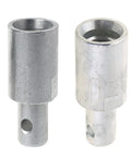 Two steel connectors, Earth Auger Head Bit Arbor Connector Adapter for Water Borer Tool, shown vertically with drilled holes