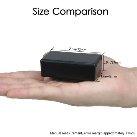 Hella Durable Abs Project Box 5 Pack Small Electrical Junction Enclosure For Pcb Projects And Hobby Builds No Hassle Snap Lid Dustproof Housing Quick Assembly 2 8 X 1 7 X 0 9 Inch Black shown in hand for size comparison.